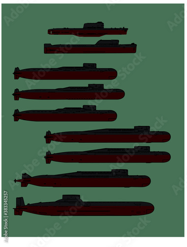 Soviet cold war navy. Ballistic missile submarines. Vector image for illustrations and infographics.