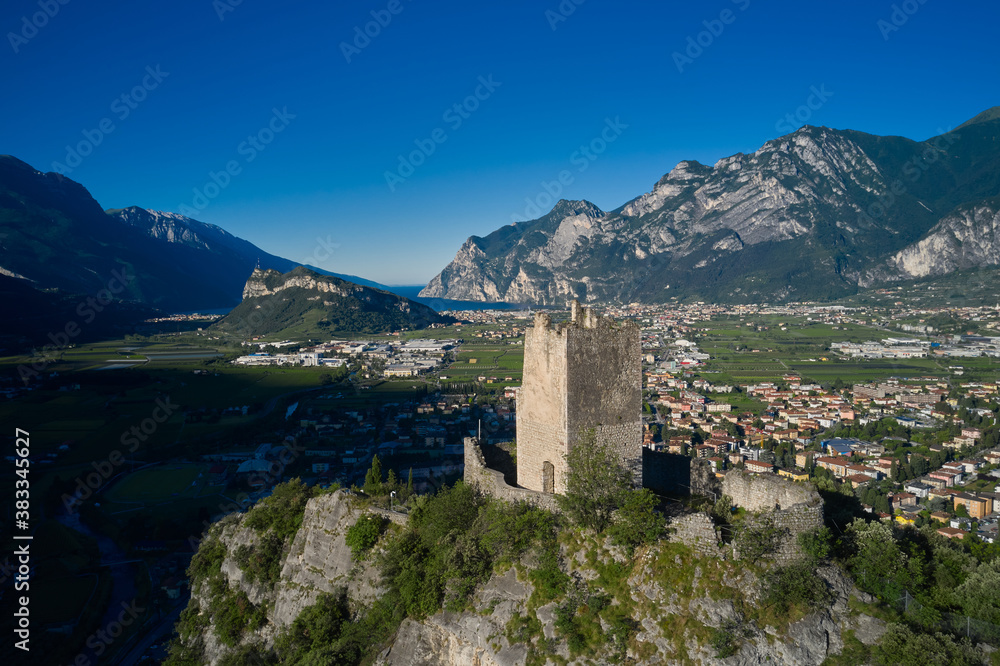 Foundation of castle existed at least after the year 1000 AD.  Arco Medieval Castle on the top of the rock. Arco Medieval castle, Trentino, Italy.