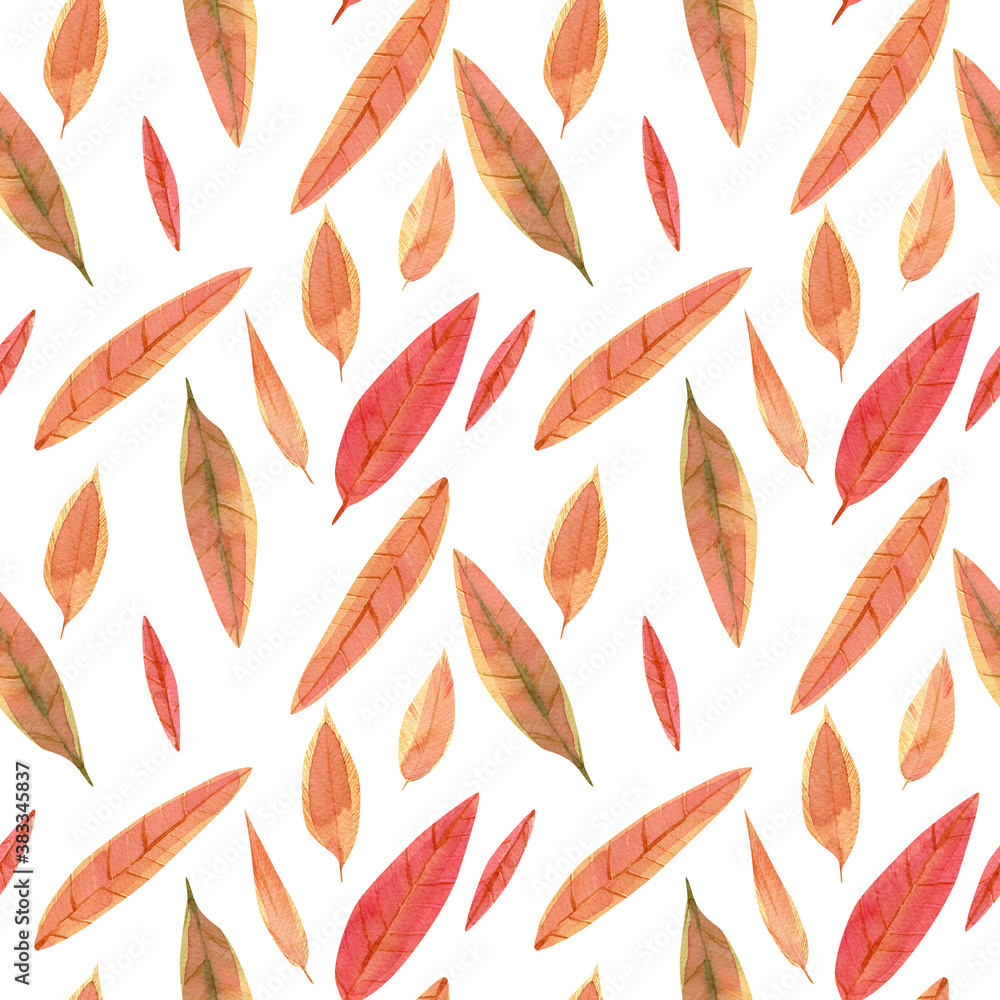 Seamless watercolor pattern with red and yellow autumn leaves for fabric and decor Seamless watercolor pattern with red and yellow autumn leaves for fabric and decor