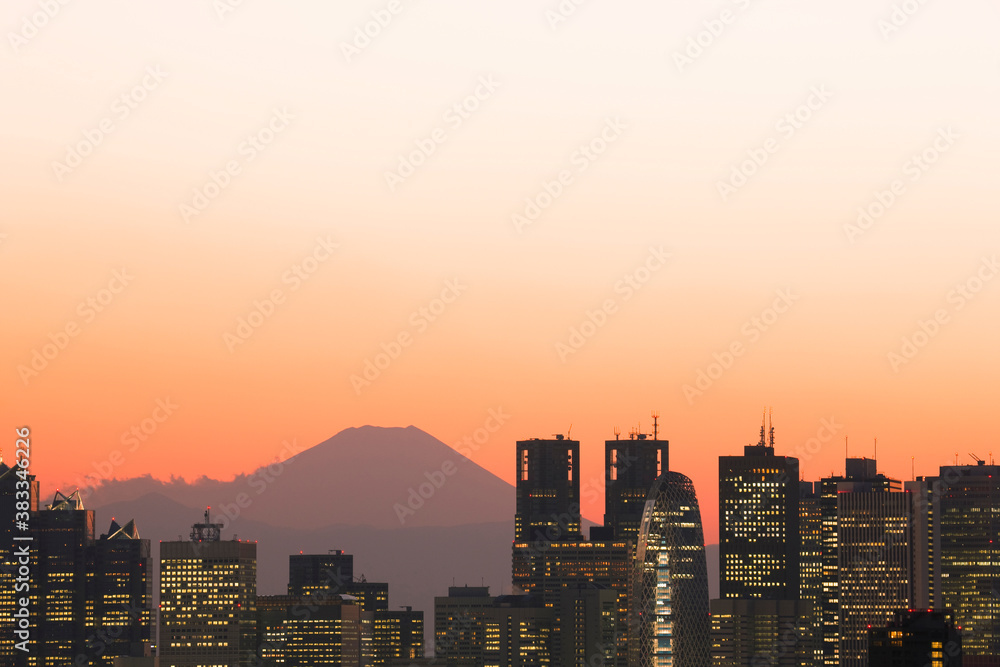 新宿高層ビル群と富士山