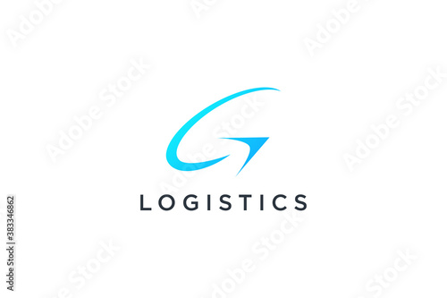 Abstract Initial Letter G Logo. Blue Circular Wave with Right Arrow Shape isolated on White Background. Usable for Business and Technology Logos. Flat Vector Logo Design Template Element.