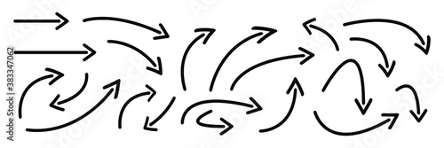 Hand drawn curved arrows . Sketch doodle style. Collection of vector pointers.