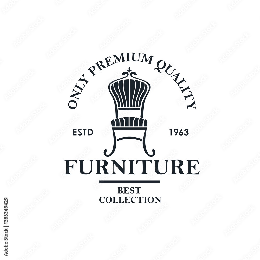 soft furniture label with chair isolated on white background
