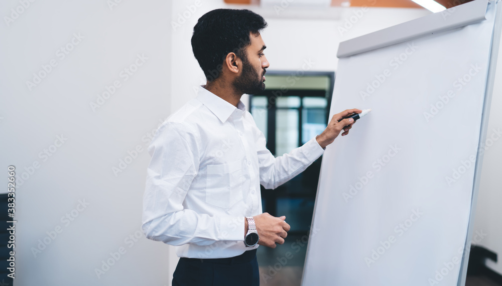 Male office worker explaining business strategy Male office worker explaining business strategy