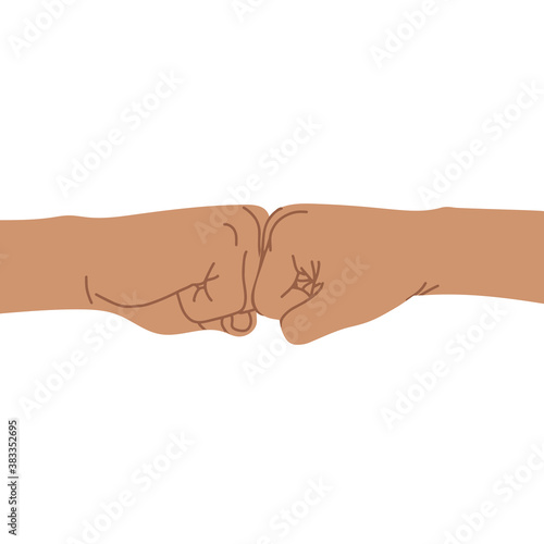 Two clenched fists bumping together in cartoon style
