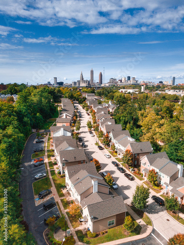 Cleveland skyline from a street in tremont ohio