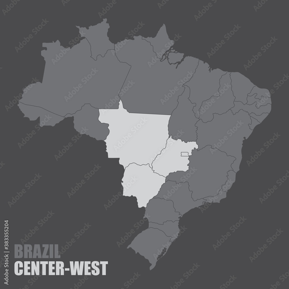 The Brazil map with the highlighted Center-West Region