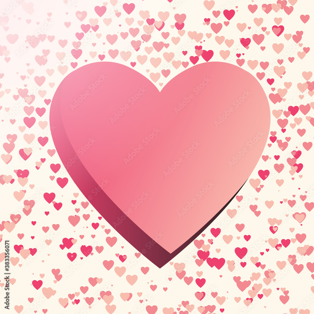 Red frame vertical pattern from scattered confetti in the shape of a heart. Border design element for festive greeting card, wedding invitation, Valentine's Day. Vector illustration Red frame vertical pattern from scattered confetti in the shape of a heart. Border design element for festive greeting card, wedding invitation, Valentine's Day. Vector illustration