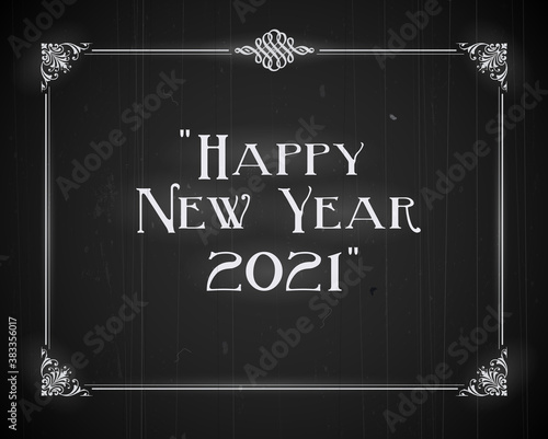Silent film movie still screen - Happy New Year 2021 - Editable Vector EPS10
