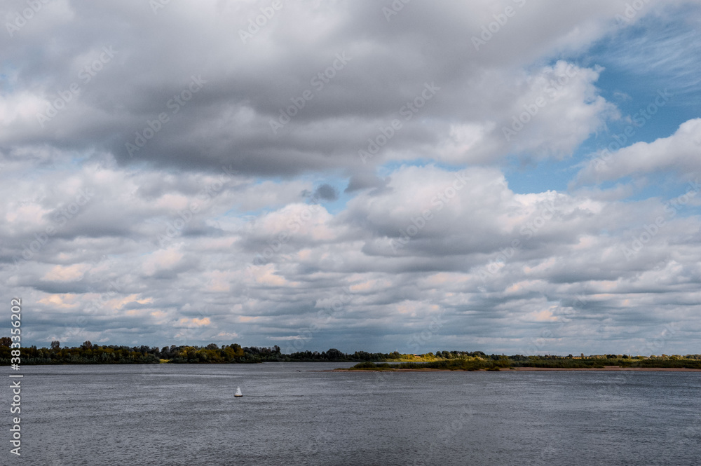 
sky, clouds, landscape, Volga river, cold shades