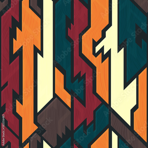 Ancient geometric pattern with wood effect.