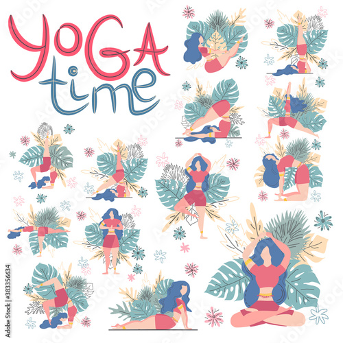 illustration - group of yoga woman. Do yoga concept. Lettering text