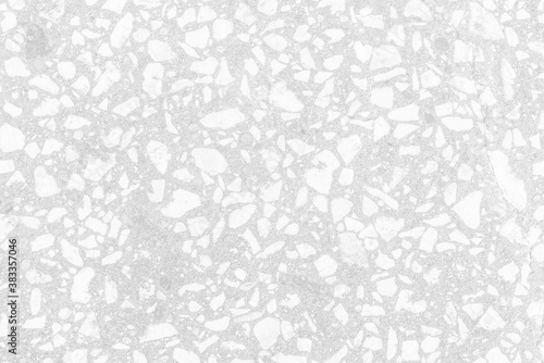 Cool terrazzo flooring or marble monochrome old texture. Polished wall stone pattern beautiful for background. White and grey, grayscale backdrop with copy space, add text and etc. © Kakteen