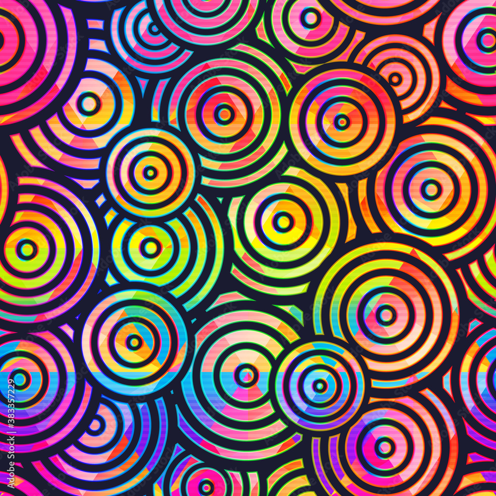 Vibrant circle geometric seamless pattern. Vibrant circle geometric seamless pattern.