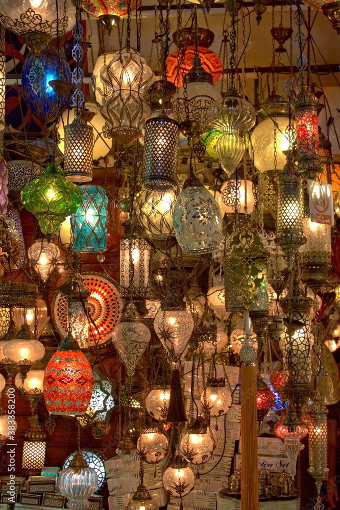 Arab lamps for sale in a market stall