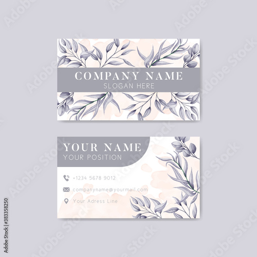 Watercolor leaves business card template