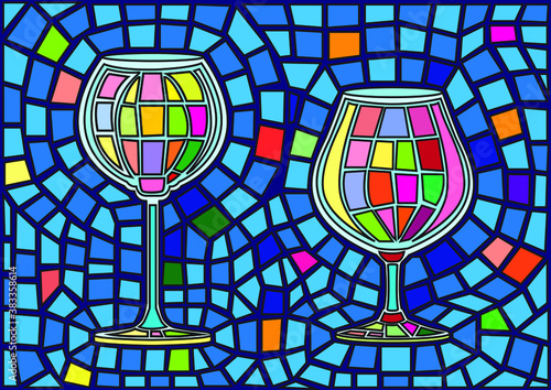 champagne glass and wine glass isolated stained glass background illustration vector