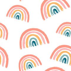 Canvas schilderij Regenboog patronen Handgetekende regenbogen op witte achtergrond  © Olha