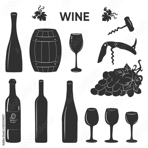 Glass wine bottles and glasses set