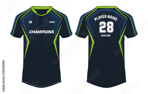 Sports t-shirt jersey design vector template, mock up sports kit with front and back view