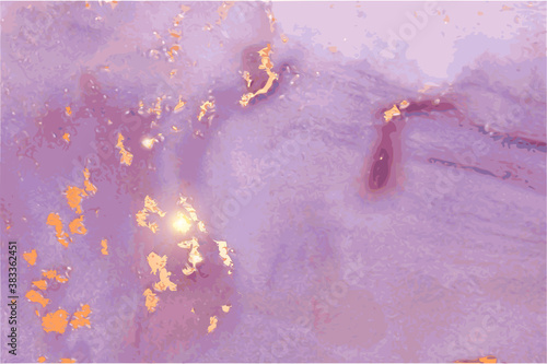 Violet, purple, and gold stone texture of marble. Alcohol ink oriental technique