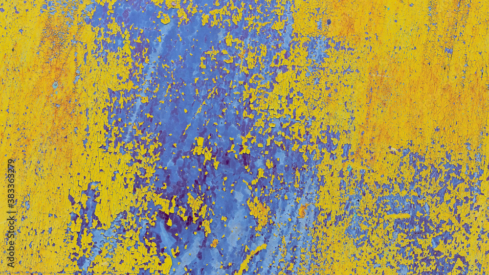 view of a patch of rusty iron with stains of old cracked yellow paint view of a patch of rusty iron with stains of old cracked yellow paint