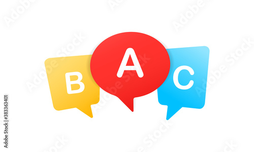 A, b and c sign. Alphabet for kids. English school. Learning foreign language concept. Vector EPS 10. Isolated on white background