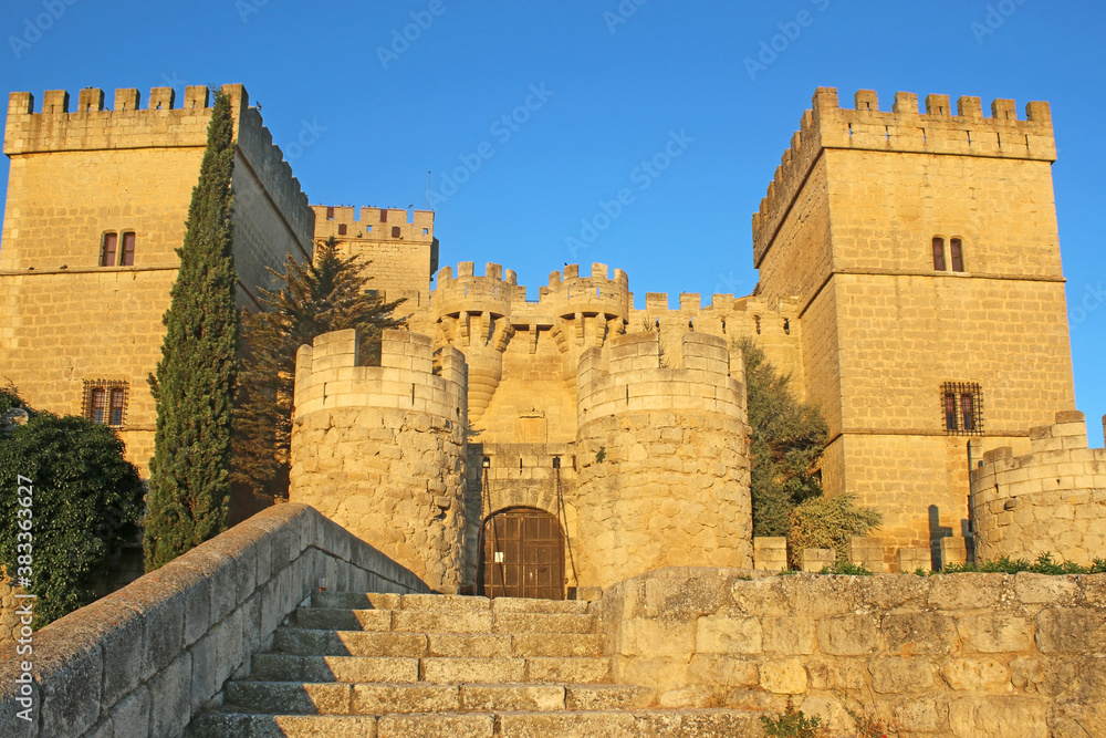 Ampudia Castle , Spain in morning light Ampudia Castle , Spain in morning light