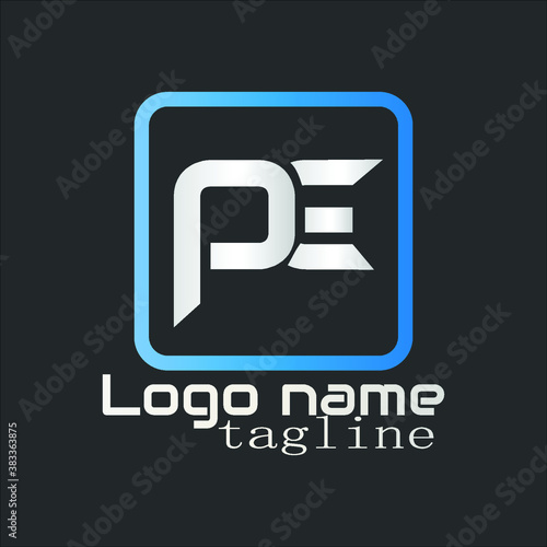 PE logo. Illustration of "PE" typeface logo isolated on black background. vector