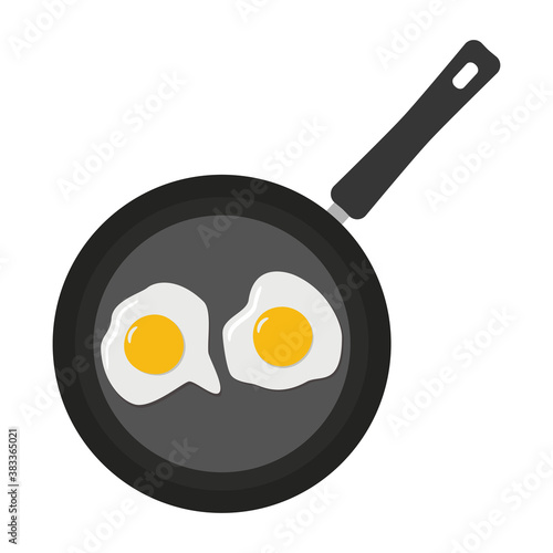 Food. Two Fried eggs in Frying Pan isolated on white background
