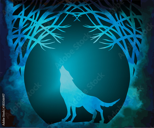 The wolf is howling at the moon. werewolf. Happy Halloween. Vector illustration