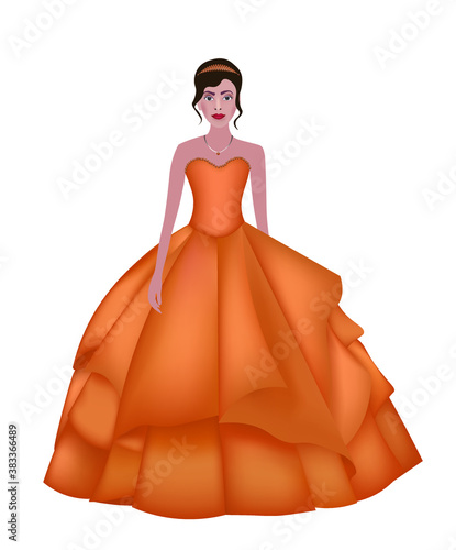 Woman in orange dress. vector