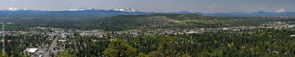 Panorama of Bend Oregon and the Cascade mountain range