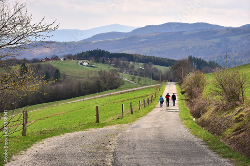 Spring walk on the road , Zitkova, mysterious landscape in Moravia, Czech