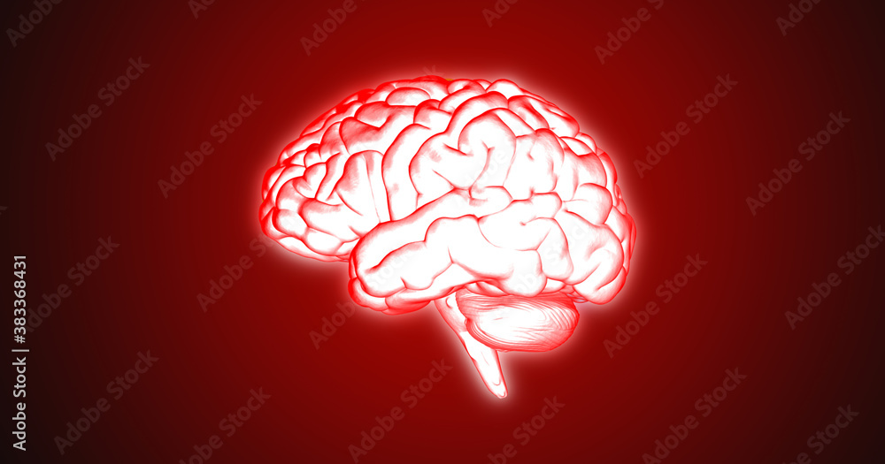 3D illustration glowing brain on red background 3D illustration glowing brain on red background