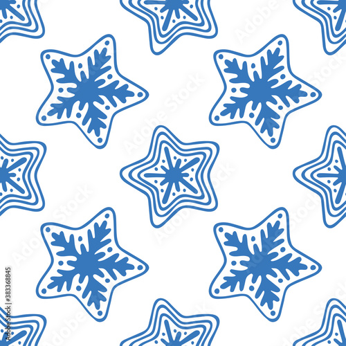 Christmas cookies seamless pattern. Hand drawn star shaped Christmas cookies endless background. Part of set.