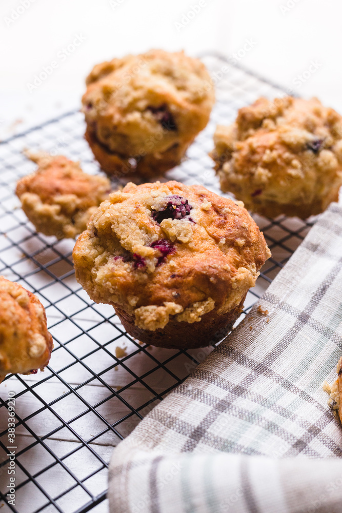 Blackberry muffin on a cooling rack