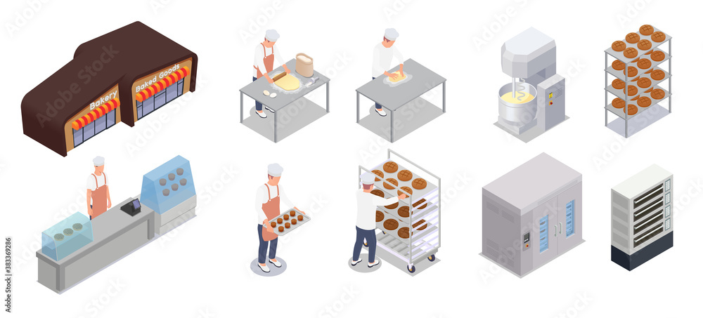 Bakery Isometric Icons Set Bakery Isometric Icons Set