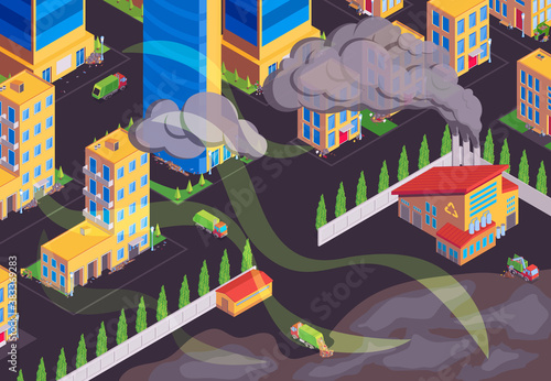 City Pollution Isometric Composition 