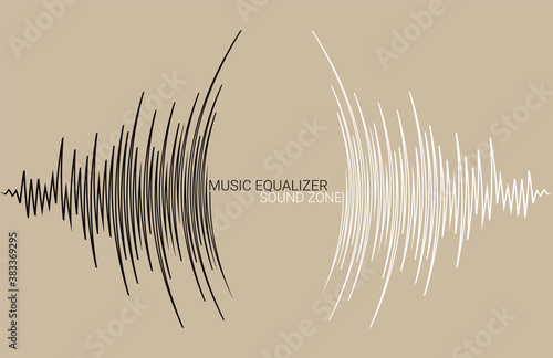 Abstract technology music poster. Radial sound wave banner. Vector frequency colorful equalizer background