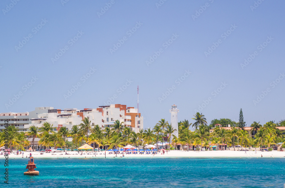 Cancun - Isla Mujeres, June 13 2013: Beautiful view of the coast of the island of Isla Mujeres.
