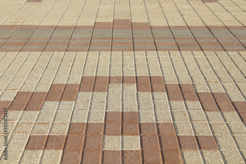 Paving stones with a pattern. Top view. Perspective. Close-up. Background. Texture.