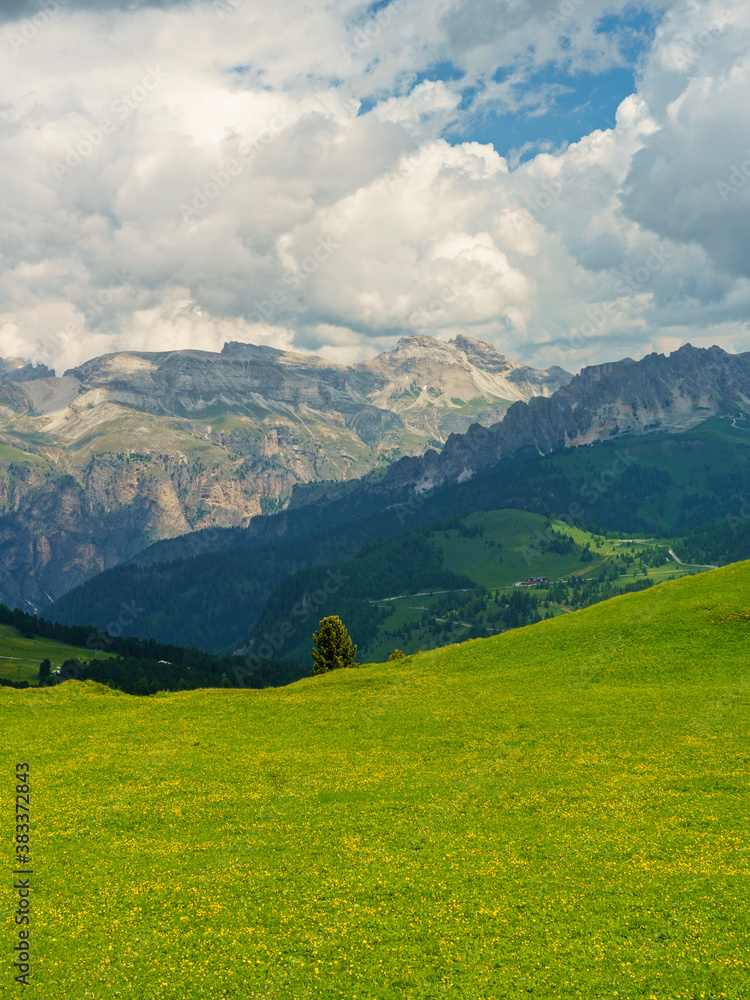 Mountain landscape along the road to Sella pass, Dolomites Mountain landscape along the road to Sella pass, Dolomites