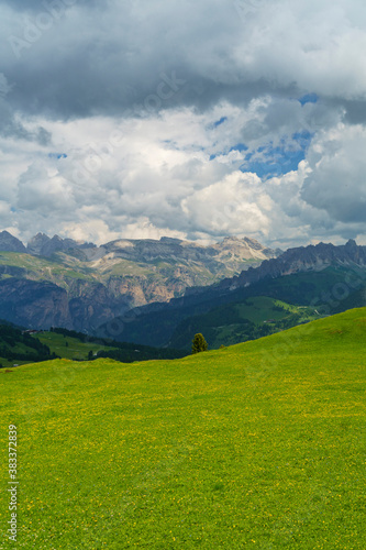Fototapeta Naklejka Na Ścianę i Meble -  Mountain landscape along the road to Sella pass, Dolomites