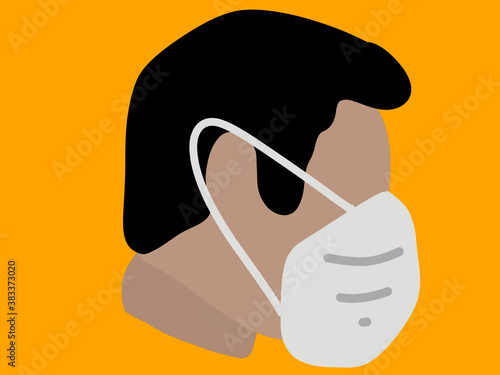 Profile face of a person wearing mask on a yellow background