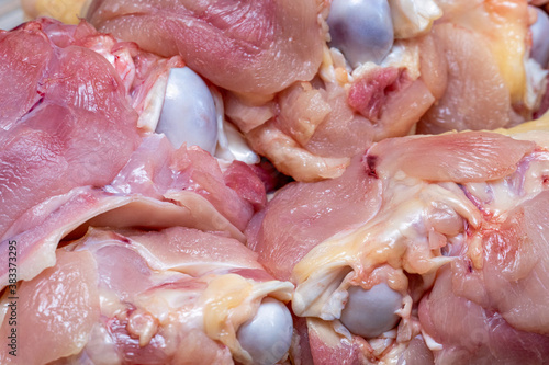 Turkey meat, wings, thighs background close up