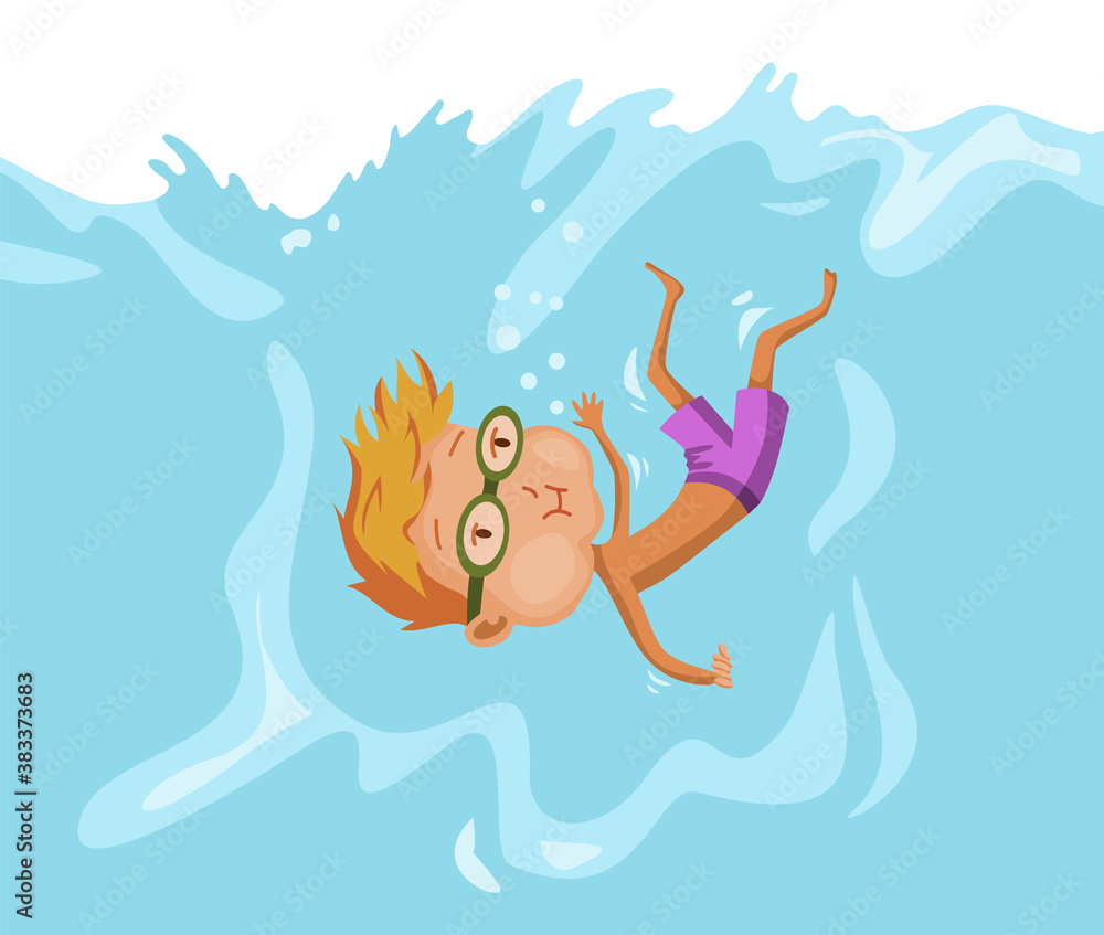 Children swimming in pool. Cheerful and active little boy swimming in