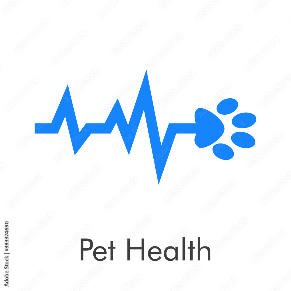 Asistencia sanitaria para mascotas. Logotipo zarpa de gato con pulso cardíaco en color azul Asistencia sanitaria para mascotas. Logotipo zarpa de gato con pulso cardíaco en color azul