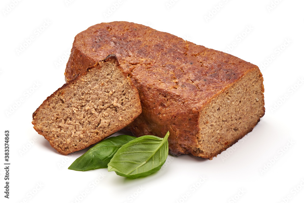 Traditional American meatloaf, isolated on white background Traditional American meatloaf, isolated on white background