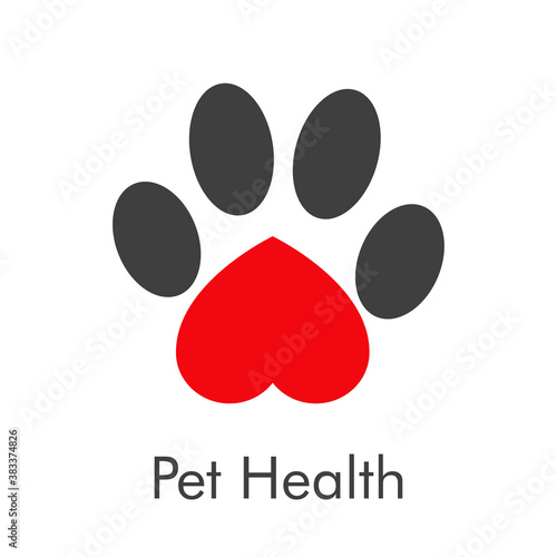Asistencia sanitaria para mascotas. Logotipo zarpa de gato con corazón con color rojo
